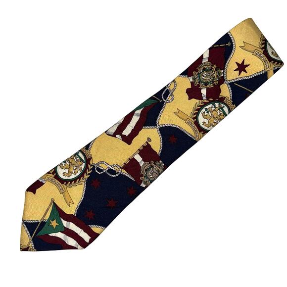 SOLD 💕Vintage Tommy Hilfiger Italian Silk Flags Crests Logo Tie - Picture 1 of 8
